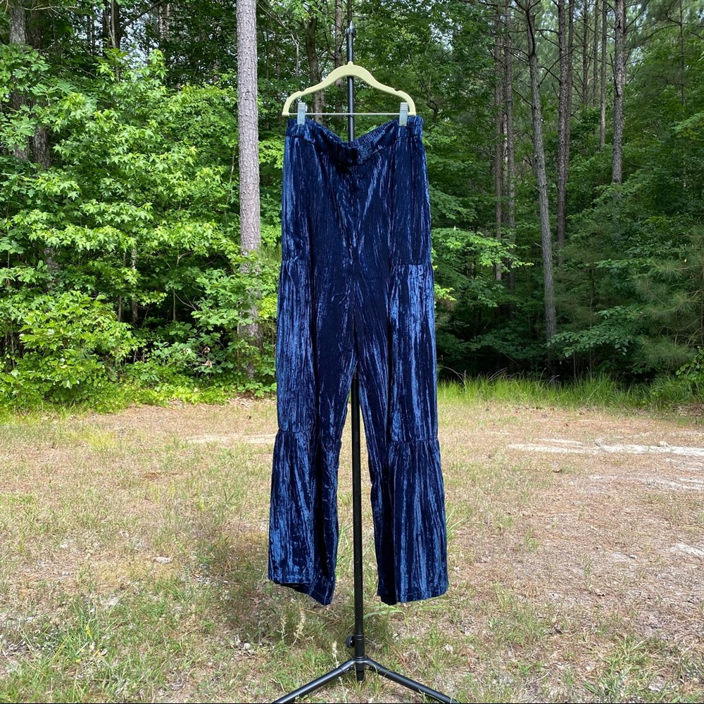Brand new Blue velvet bohemian Bell bottom wide leg pants Women size extra large
